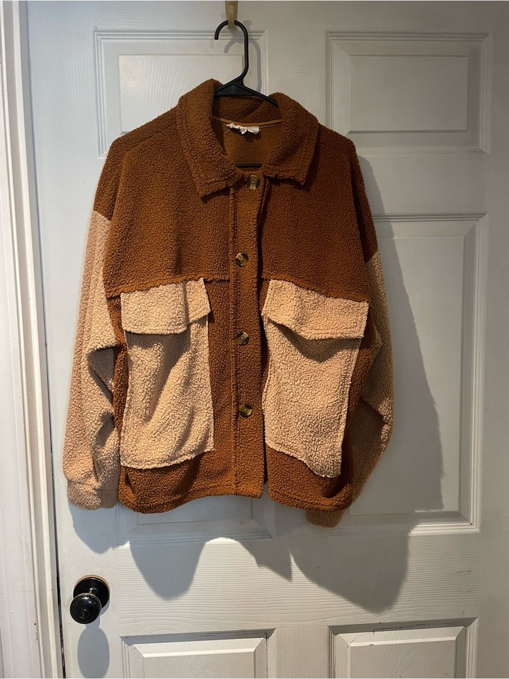 Peach Love California Brown Oversized Sherpa Jacket Small